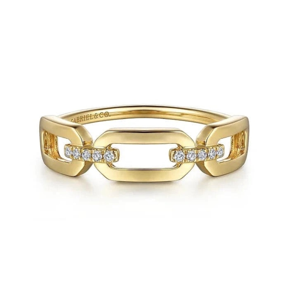 Gabriel & Co 14K Yellow Gold Diamond Link Chain Ring